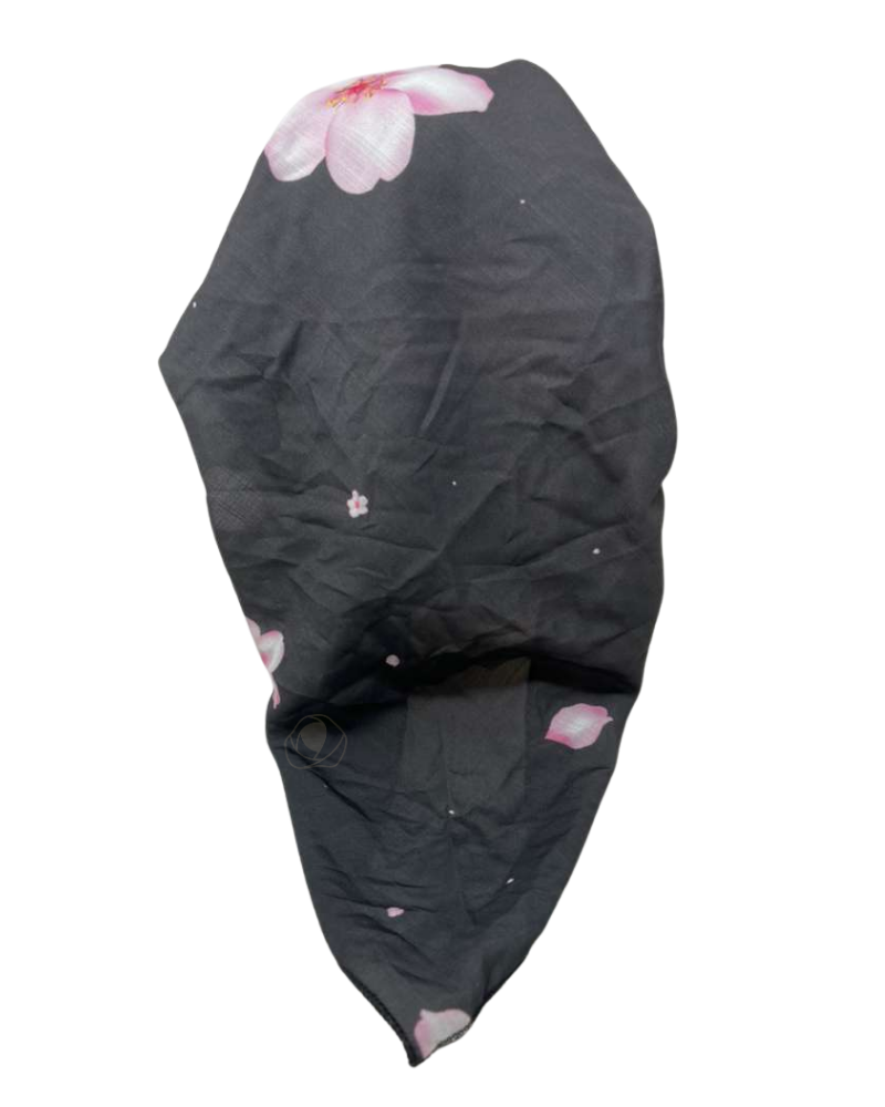 Lizi Headwear Black/Pink Falling Blossoms Open Back Adjustable Pre-Tied Bandanna with Velvet Grip