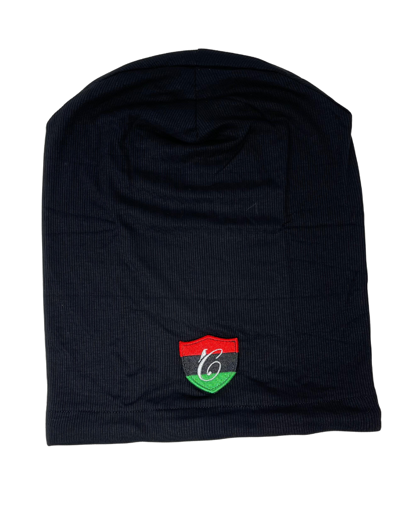 C. Bird CB104 Black Ribbed with Red/Green Logo Bamboo Beanie Snood Myselflingerie.com