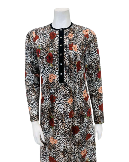 Nico Italy AP843PR Leopard Print Snap Front Cotton Nightgown Myselflingerie.com