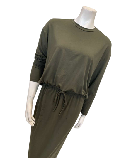 Jackie O' DRWSTRNG-2PC-OLV Olive Drawstring Lounger Top & Skirt Set Myselflingerie.com