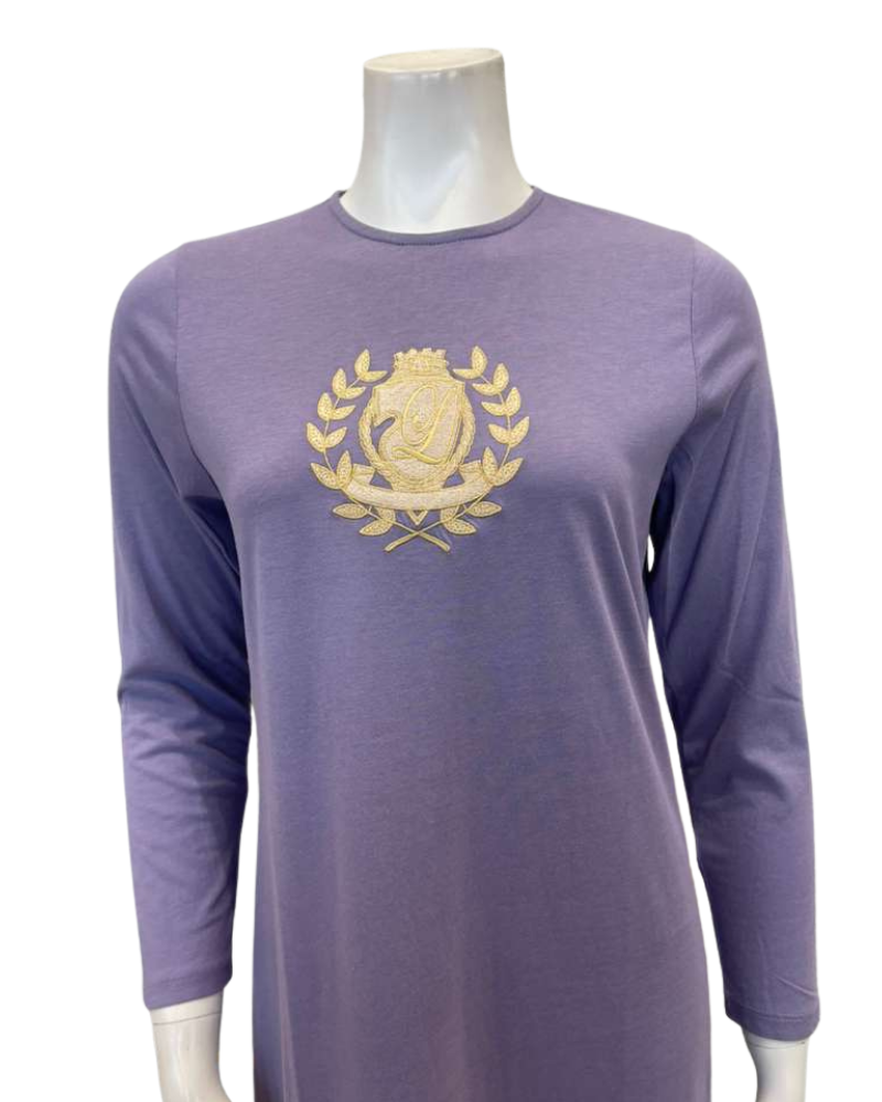Lunderbeck N5276 Dusty Violet Embroidered Emblem Pull On Modal Nightgown Myselflingerie.com