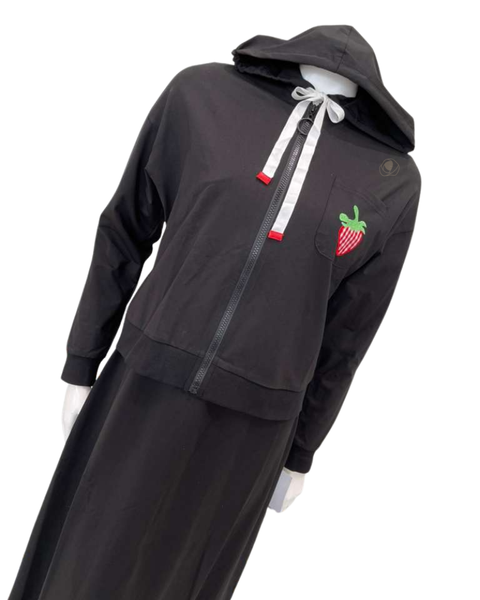 Angelice Black Strawberry Design Zip Up Cotton Blend Teen Hoodie Myselflingerie.com