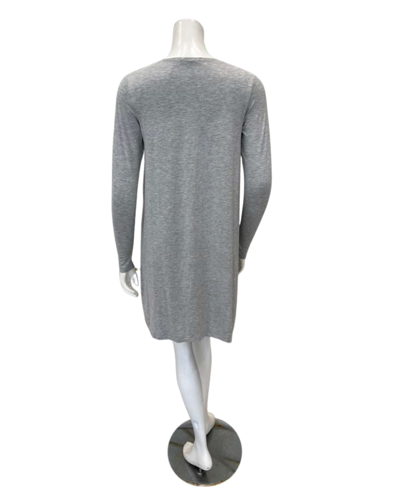 Jackie O'Loungewear Grey V Neck Lace Long Sleeves Modal Nightshirt Myselflingerie.com