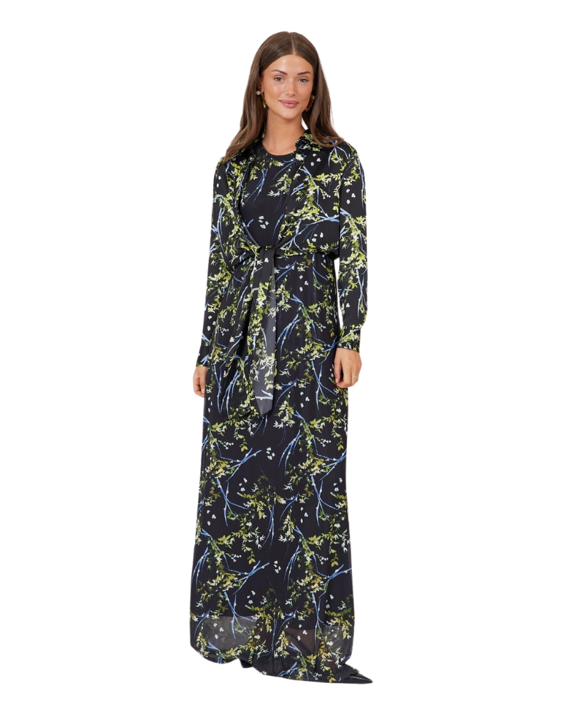 ORD DNV26807 + TRV26817 Black Princess Floral Tulle Satin Blouse and Jumper Lounger Robe Set / Nursing Friendly Myselflingerie.com