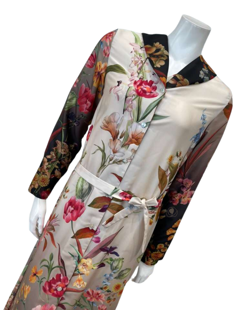 Angelice S7701 Ombre Garden Floral Flat Collar Button Down Satin Morning Robe Myselflingerie.com