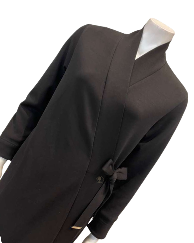 Chicolli LR6081-25 Black Air Layer Wrap Jersey Morning Robe Myselflingerie.com