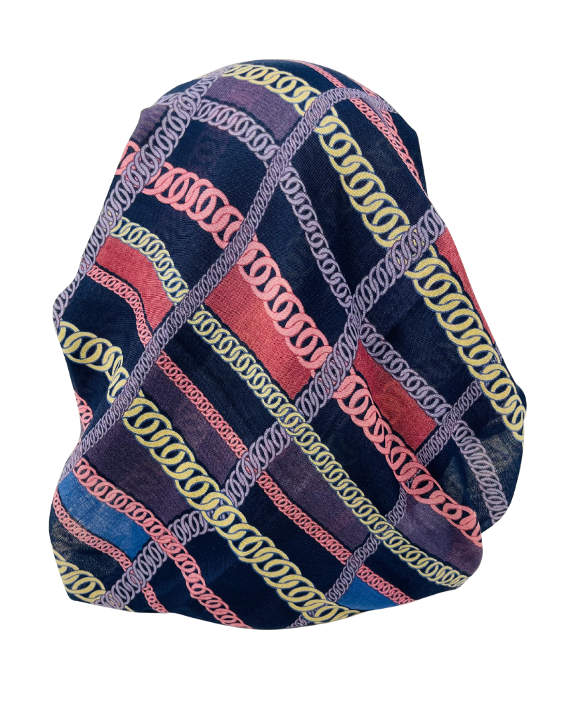 It's Younique OB-CHAI-DN Rows of Chains Denim Border Pre-Tied Open Back Bandanna with Velvet Grip Myselflingerie.com