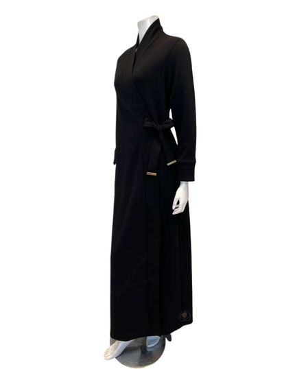 Chicolli LR6081-25 Black Air Layer Wrap Jersey Morning Robe Myselflingerie.com