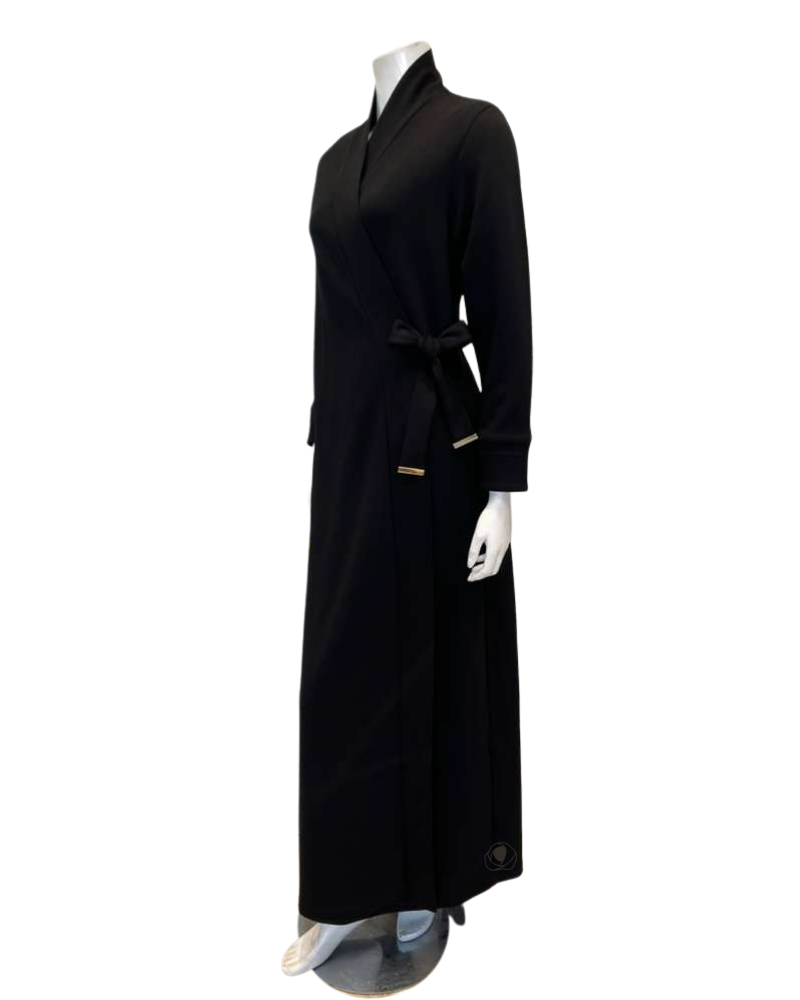 Chicolli LR6081-25 Black Air Layer Wrap Jersey Morning Robe Myselflingerie.com