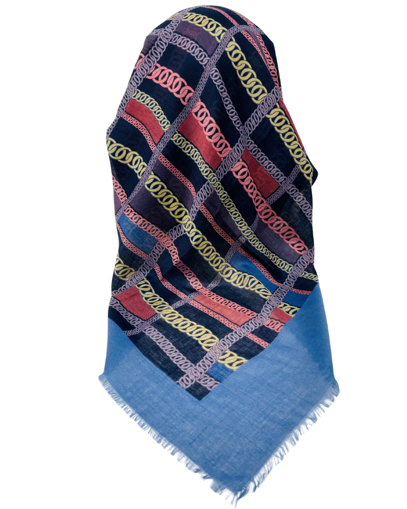 It's Younique OB-CHAI-DN Rows of Chains Denim Border Pre-Tied Open Back Bandanna with Velvet Grip Myselflingerie.com