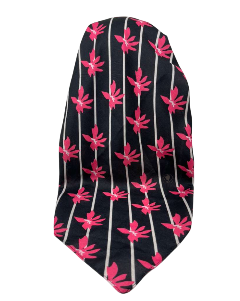 It's Younique Pink Leaves on White Pre-Tied Open Back Bandanna with Velvet Grip Myselflingerie.com