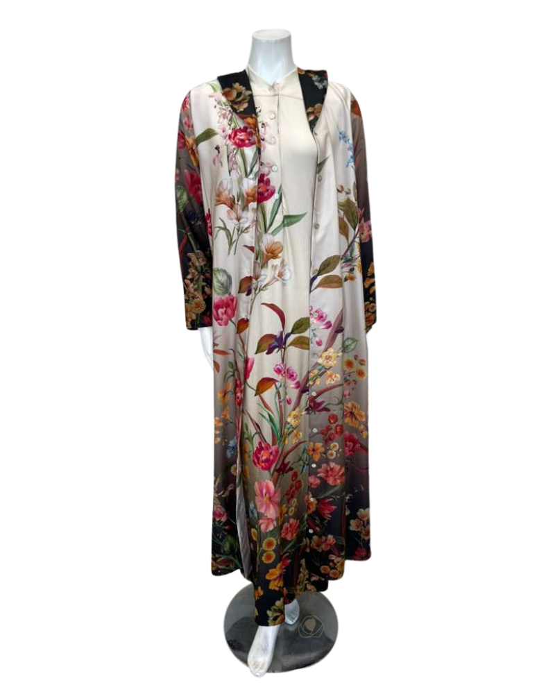 Angelice S7701 Ombre Garden Floral Flat Collar Button Down Satin Morning Robe Myselflingerie.com