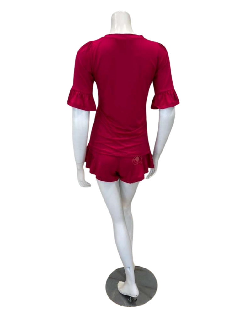 Oh! Zuza 4625 Ruby Ruffled Modal Short Sleeve & Shorts Pajamas Set Myselflingerie.com
