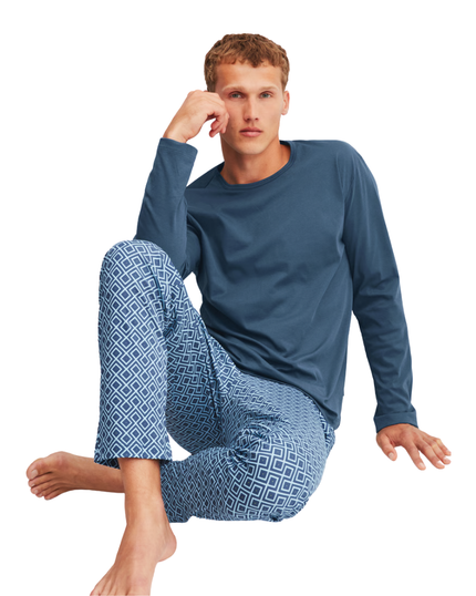 Calida 46382 #532 Atlantic Blue Relax Streamline 2 Men's 100% Cotton Pajamas Myselflingerie.com