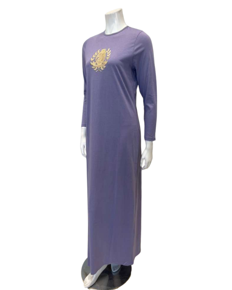 Lunderbeck N5276 Dusty Violet Embroidered Emblem Pull On Modal Nightgown Myselflingerie.com