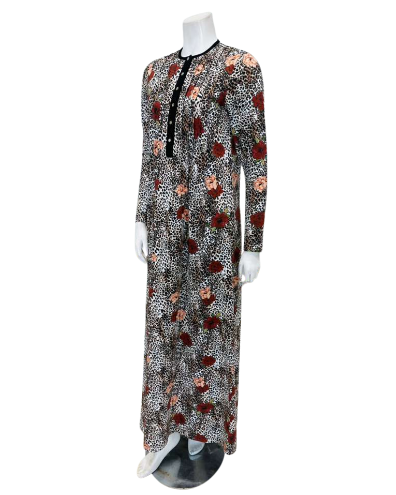 Nico Italy AP843PR Leopard Print Snap Front Cotton Nightgown Myselflingerie.com