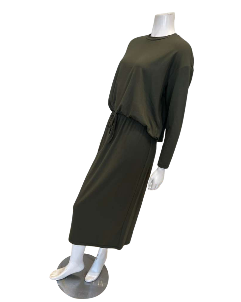Jackie O' DRWSTRNG-2PC-OLV Olive Drawstring Lounger Top & Skirt Set Myselflingerie.com