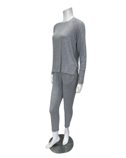 Aspen Dream BRLSL + BRLB Silver Grey Ribbed Long Sleeve & Joggers Bamboo Pajamas Set Myselflingerie.com