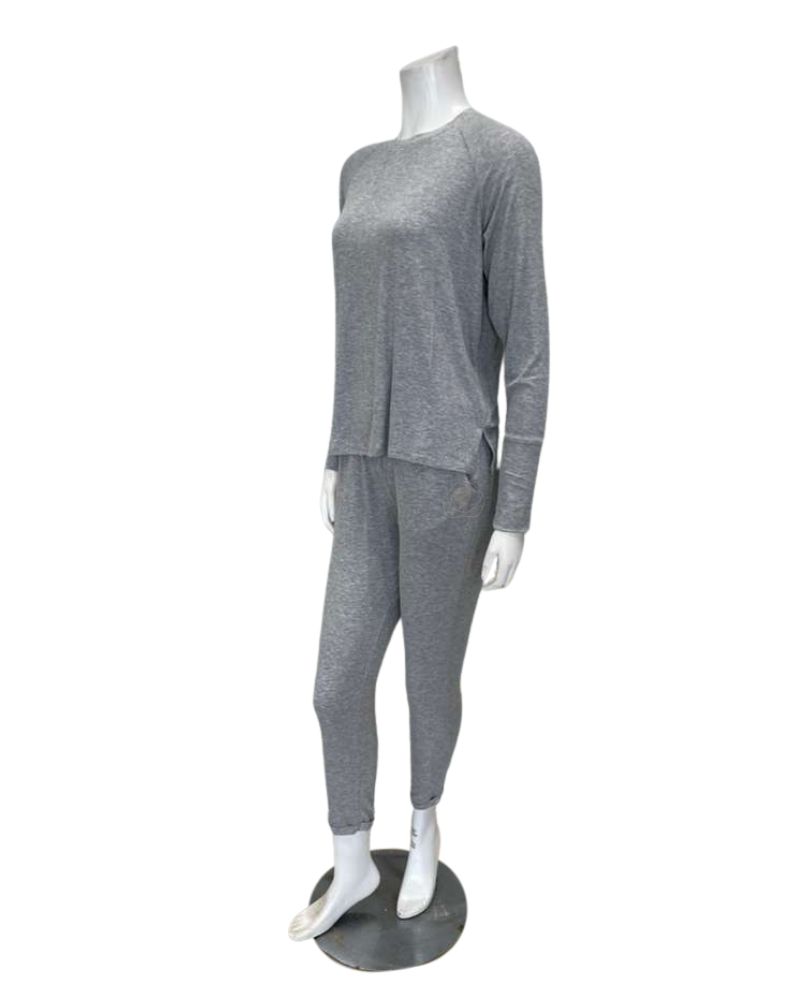 Aspen Dream BRLSL + BRLB Silver Grey Ribbed Long Sleeve & Joggers Bamboo Pajamas Set Myselflingerie.com