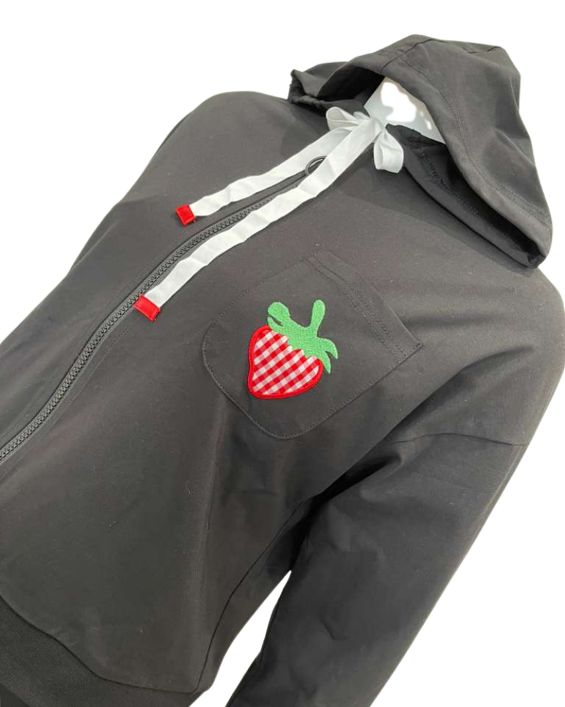 Angelice Black Strawberry Design Zip Up Cotton Blend Teen Hoodie Myselflingerie.com