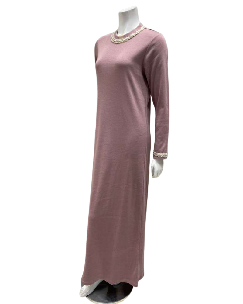 Iora Lingerie 25418C Dusty Mauve Braided Trim Fleece Lined Nightgown