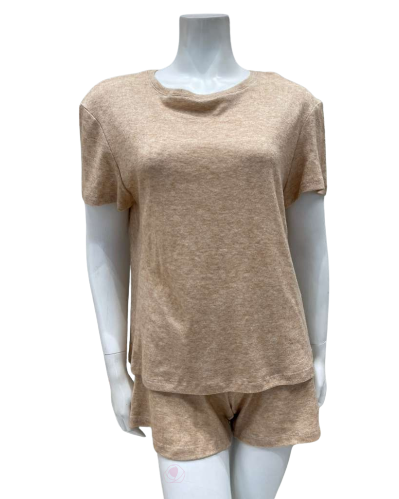 Jackie O'Loungewear SLBST-BG Golden Beige Heather Shorts Pajamas Set Myselflingerie.com
