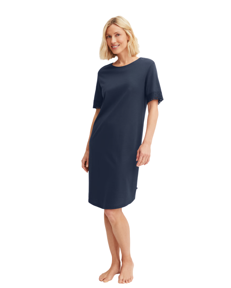 Calida 33509 #488 Peacoat Blue Favourites Tiles Cotton Blend Nightshirt Myselflingerie.com