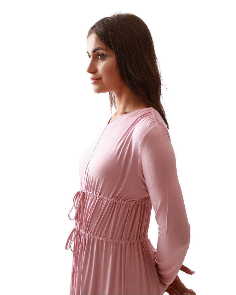 Rojo London Stella Soft Pink Waist Tie Modal Nightgown Myselflingerie.com