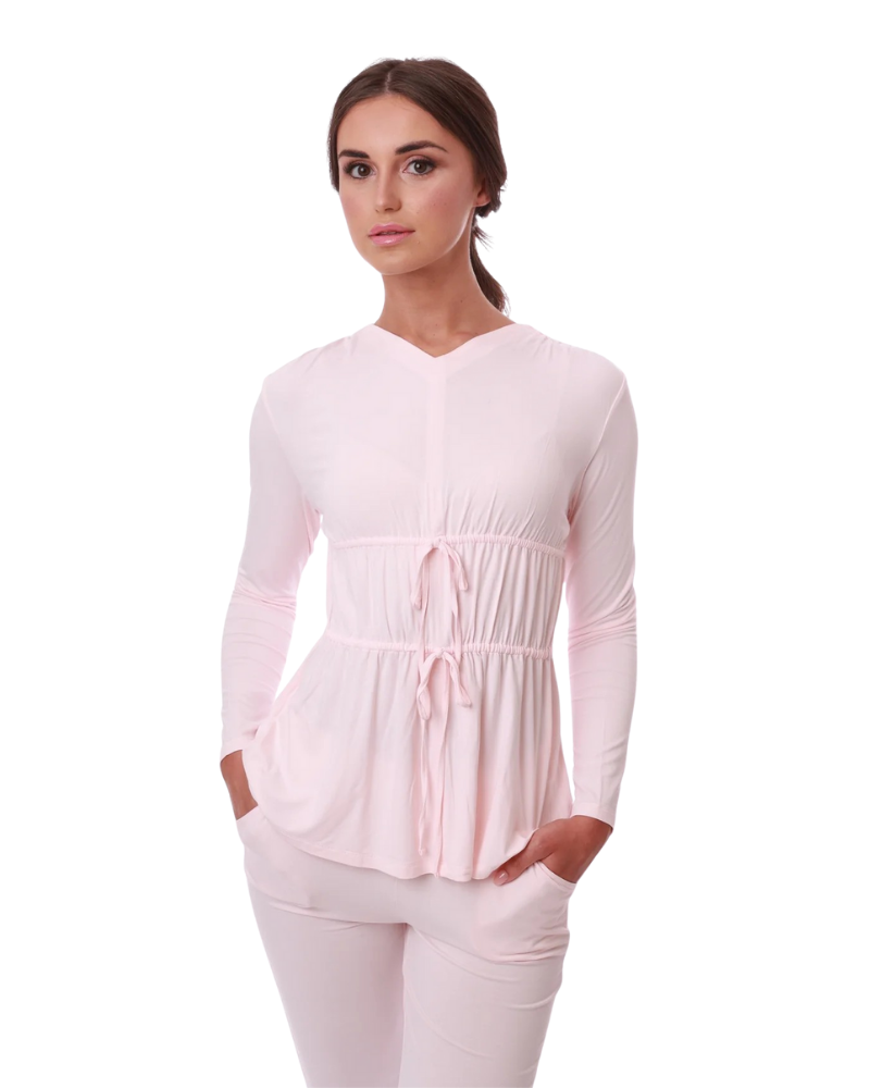 Rojo London Stella Soft Pink Waist Tie Modal Pajamas Set Myselflingerie.com