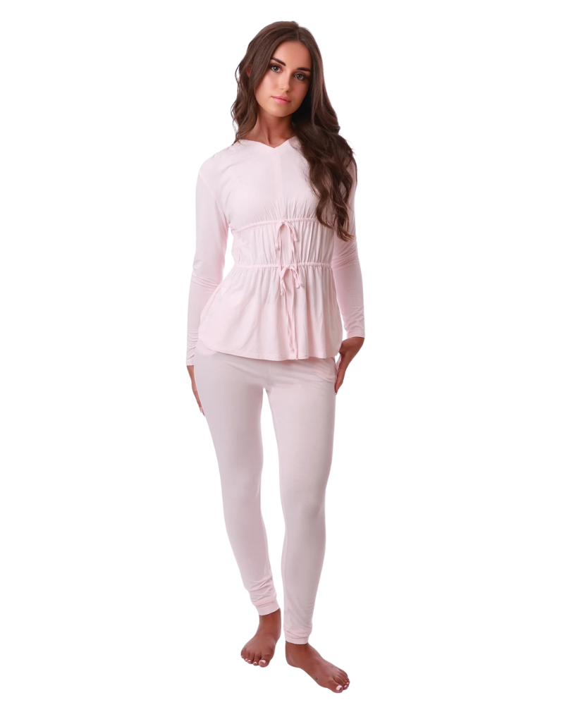 Rojo London Stella Soft Pink Waist Tie Modal Pajamas Set Myselflingerie.com