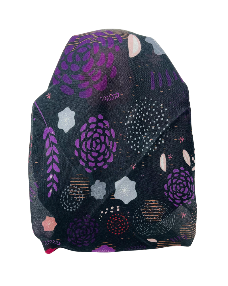 It's Younique OB-ABS-BKPU Black/Purple Abstract Pre-Tied Open Back Bandanna with Velvet Grip Myselflingerie.com