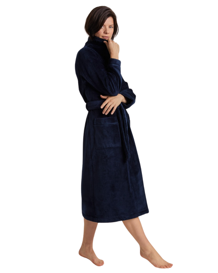 Calida 61302 #714 Dark Lapis Blue Cotton Blend Luxury Bath Robe Myselfingerie.com
