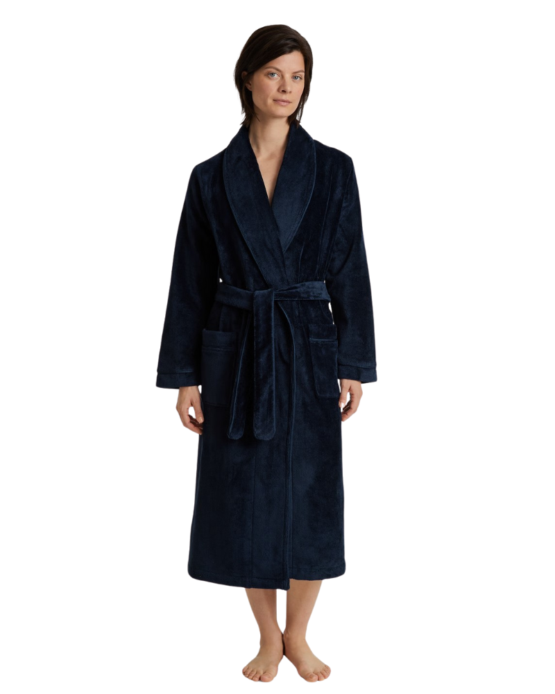 Calida 61302 #714 Dark Lapis Blue Cotton Blend Luxury Bath Robe Myselfingerie.com