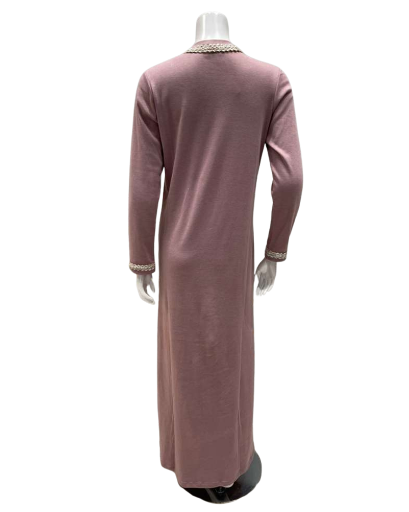 Iora Lingerie 25418C Dusty Mauve Braided Trim Fleece Lined Nightgown