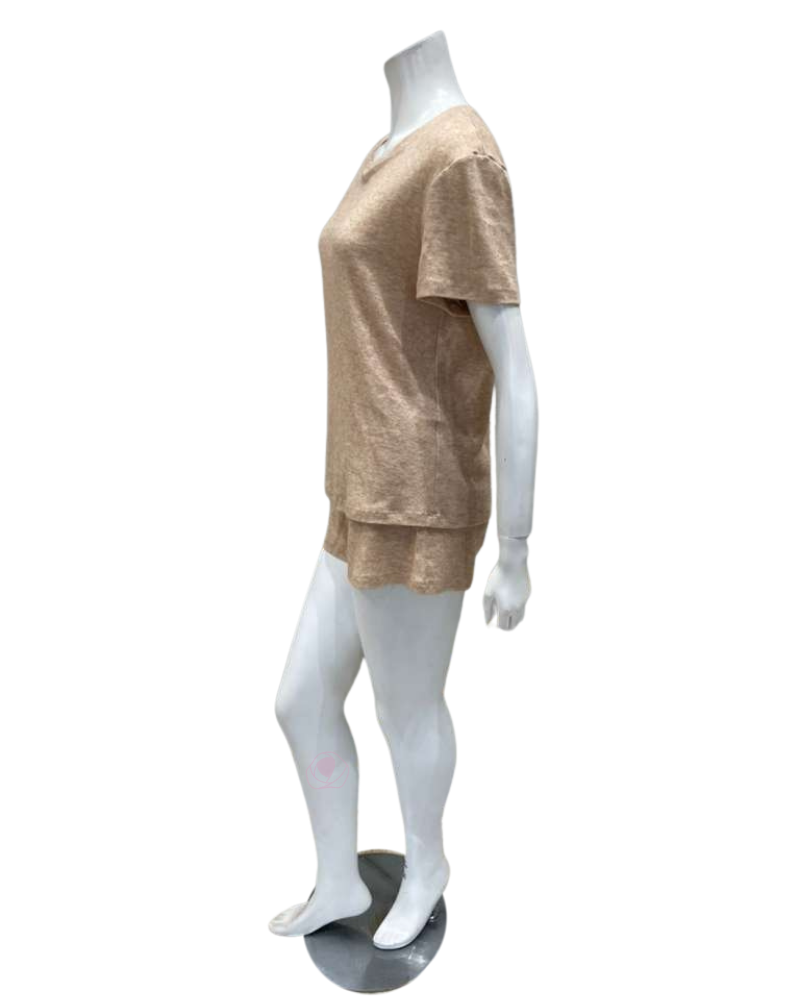 Jackie O'Loungewear SLBST-BG Golden Beige Heather Shorts Pajamas Set Myselflingerie.com
