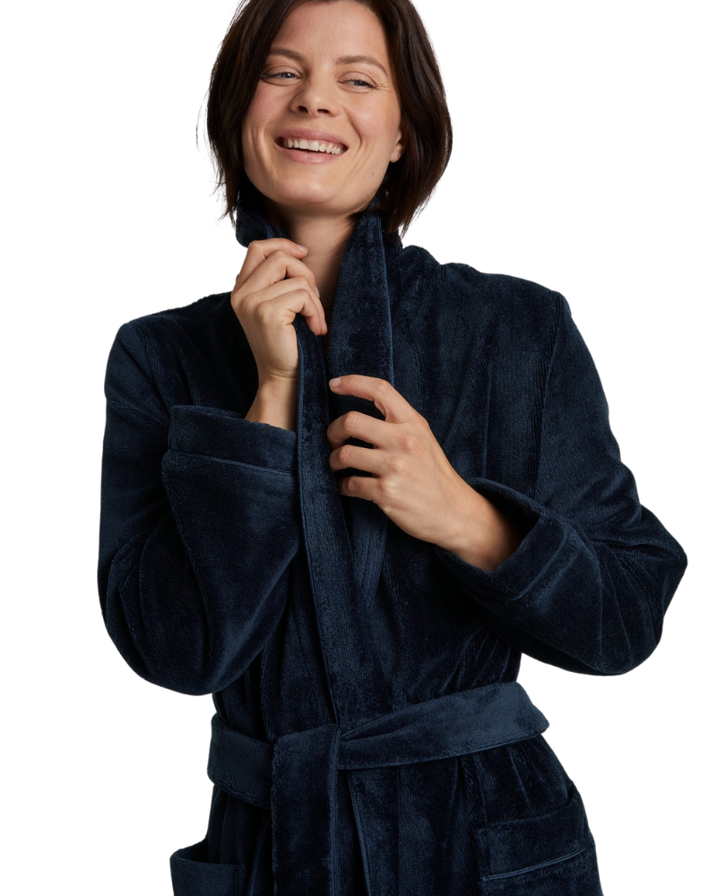 Calida 61302 #714 Dark Lapis Blue Cotton Blend Luxury Bath Robe Myselfingerie.com