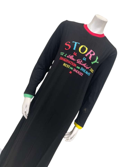 The Star Story 12-834 Black Snooze Story Pull On Modal Teen Nightgown Myselflingerie.com