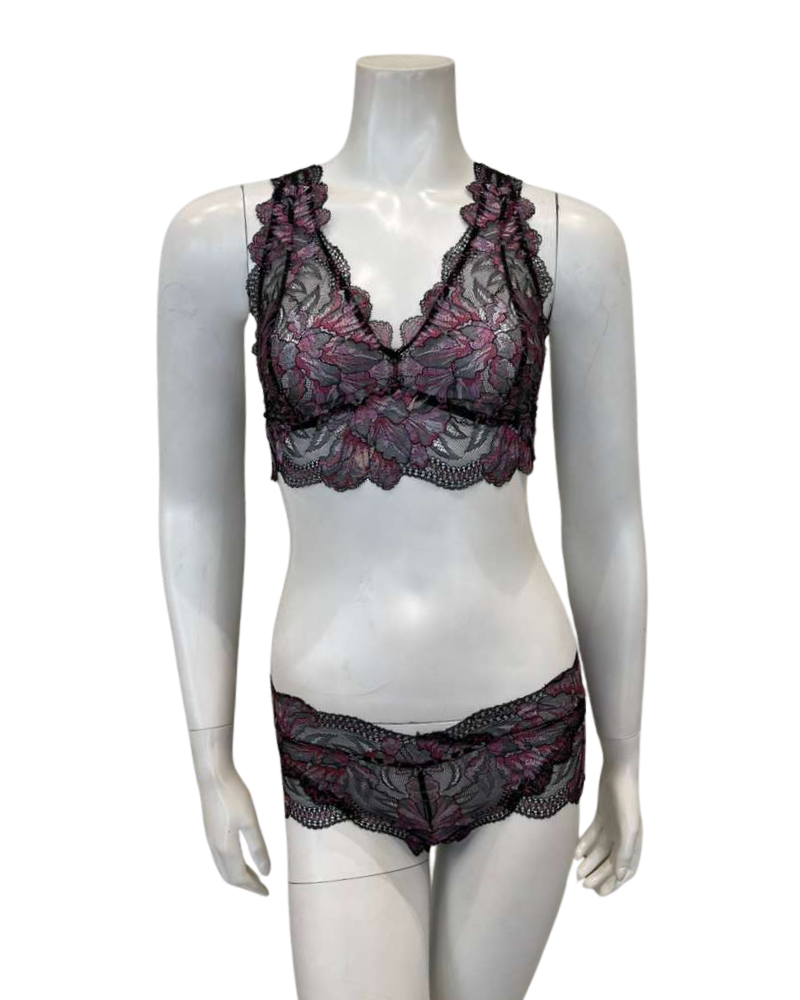 Oh! Zuza 3839+3840 Cranberry/Black Lace Bralette Set Myselflingerie.com