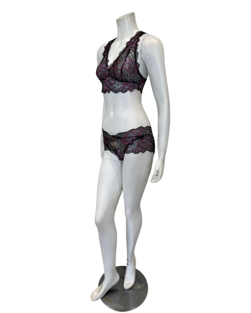 Oh! Zuza 3839+3840 Cranberry/Black Lace Bralette Set Myselflingerie.com