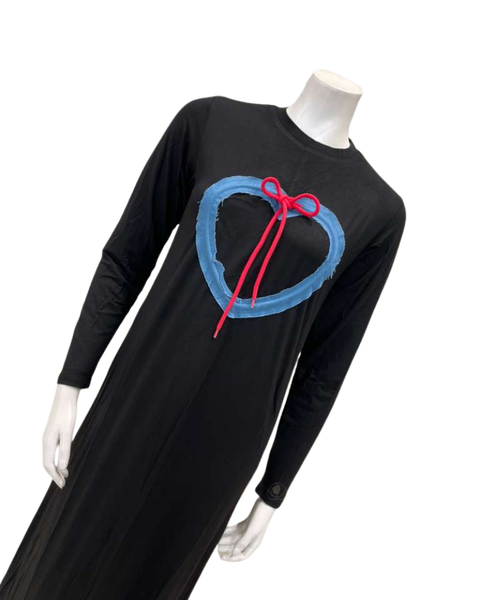 The Star Story 12-829 Black with Denim Heart String Pull On Modal Teen Nightgown Myselflingerie.com
