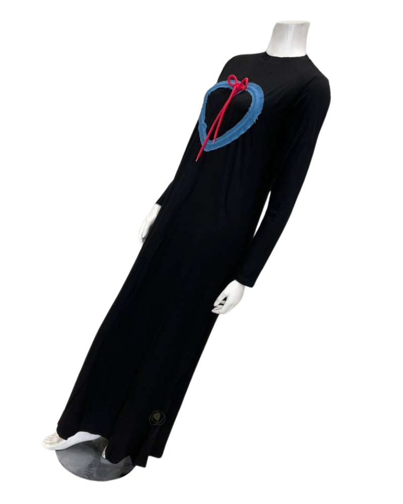 The Star Story 12-829 Black with Denim Heart String Pull On Modal Teen Nightgown Myselflingerie.com