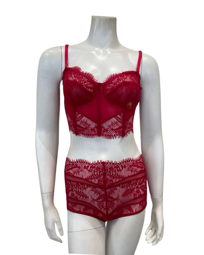 Samantha Chang SC4411123 + SC4475123 Flame Illusion Wireless Lace Bustier Panty Set Myselflingerie.com