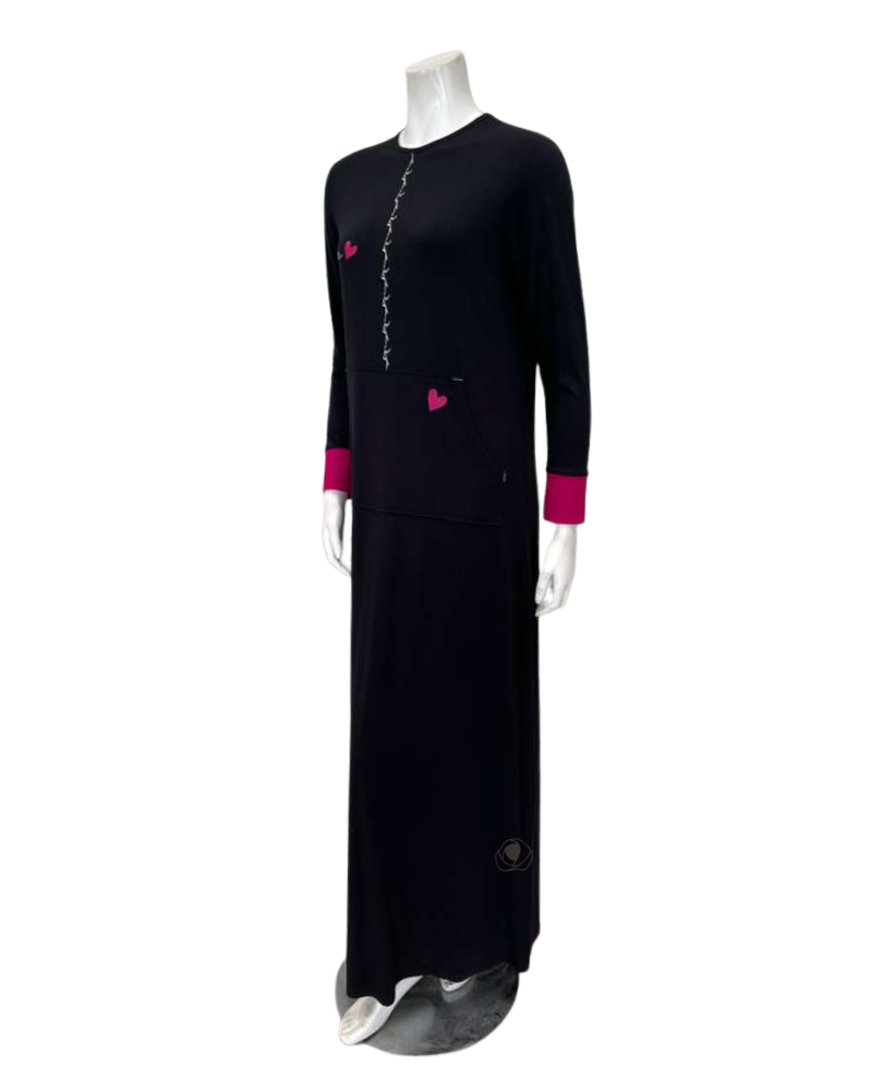 Plush PM N5193 Black Front Pocket Pull On Cotton Nightgown Myselflingerie.com