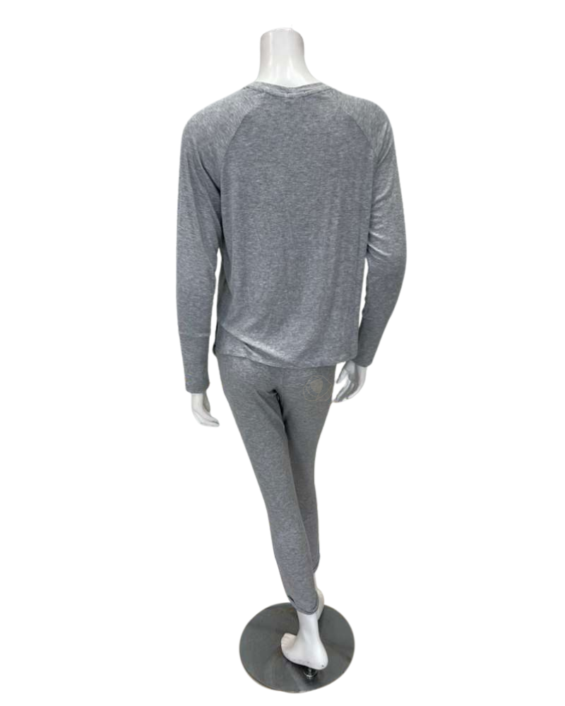 Aspen Dream BRLSL + BRLB Silver Grey Ribbed Long Sleeve & Joggers Bamboo Pajamas Set Myselflingerie.com