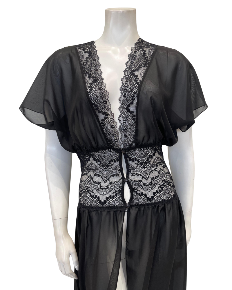 Oh! Zuza 4537 Black Sheer Chiffon Long Robe Myselflingerie.com