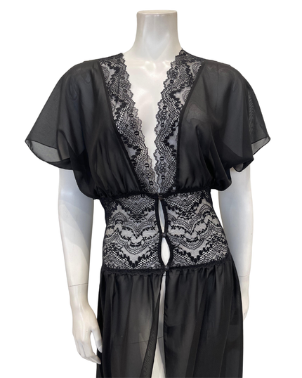 Oh! Zuza 4537 Black Sheer Chiffon Long Robe Myselflingerie.com