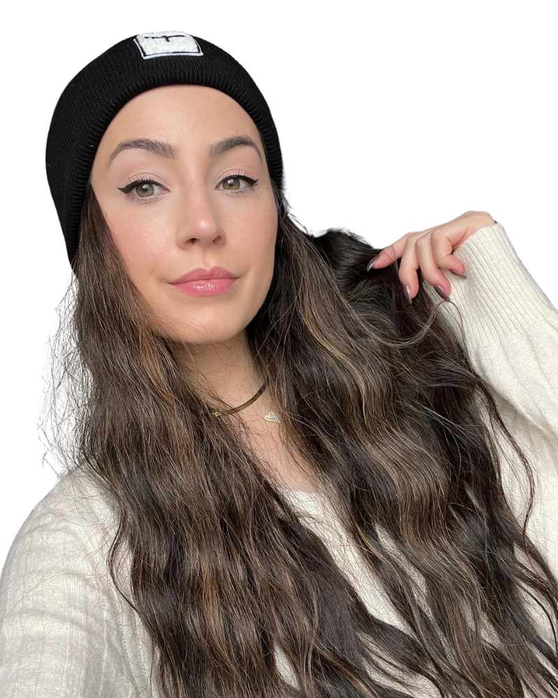 Tal New York TSLBW The Sherpa Logo Black with White Logo Beanie Myselflingerie.com