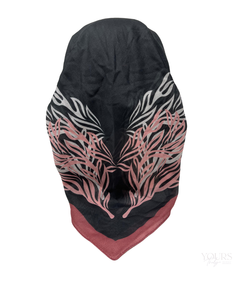 Ahead VT2596 Black Mauve Painted End Versatile Style Long Tails Open Back Pre-Tied Bandanna Myselflingerie.com