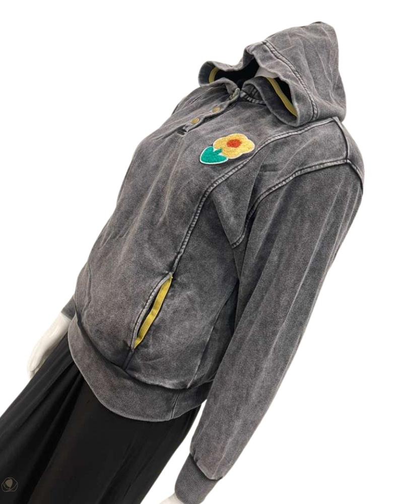 The Star Story Black Chambray Neon Flower Cotton Teen Hoodie