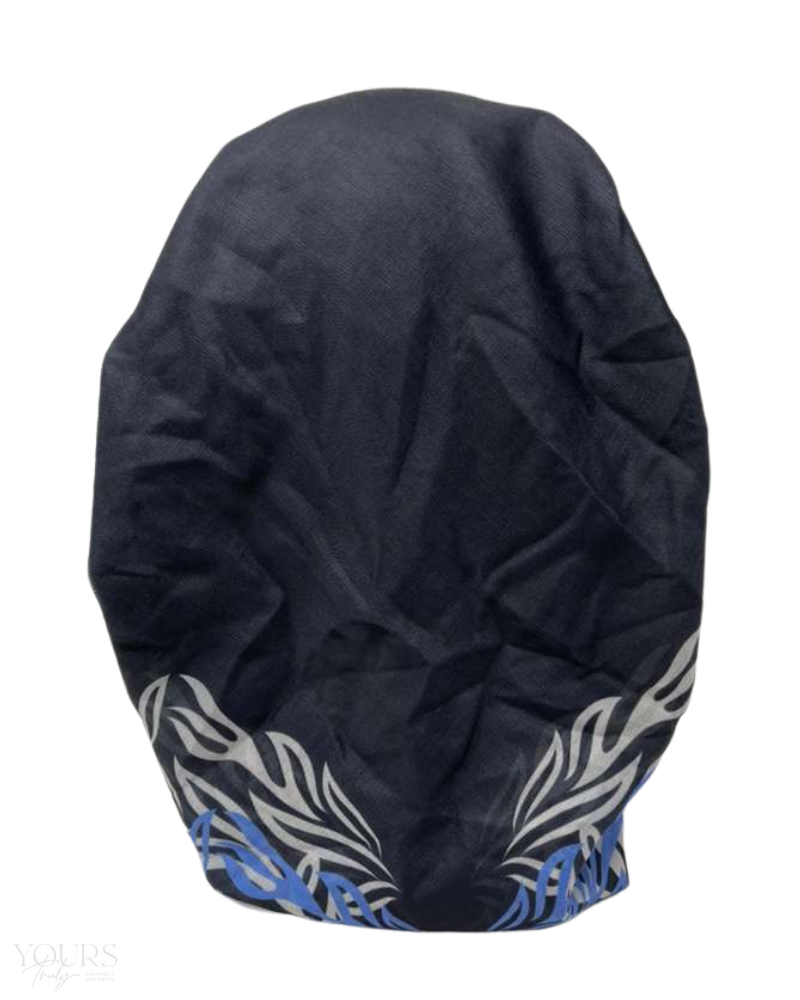 Ahead VT2596 Black/Blue Painted End Versatile Style Long Tails Open Back Pre-Tied Bandanna Myselflingerie.com